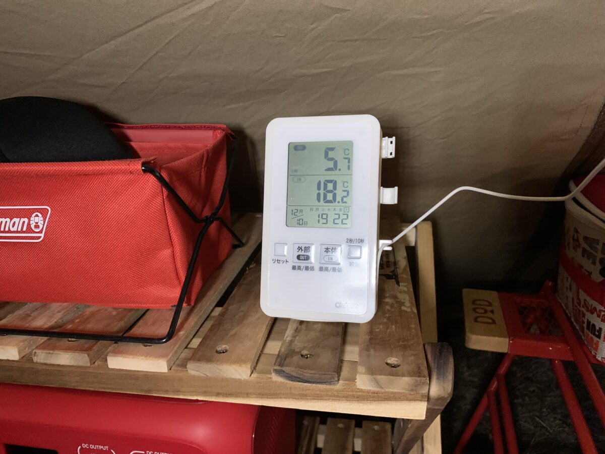 トヨトミのレインボーストーブを使った際のテント内の温度_2
